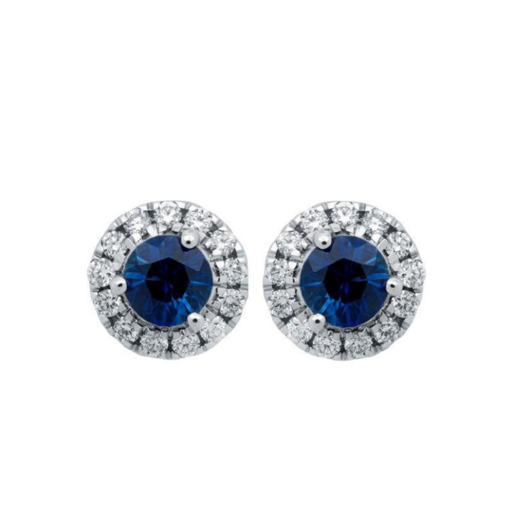 Estate 18K White Gold Diamond & Sapphire Stud Earrings